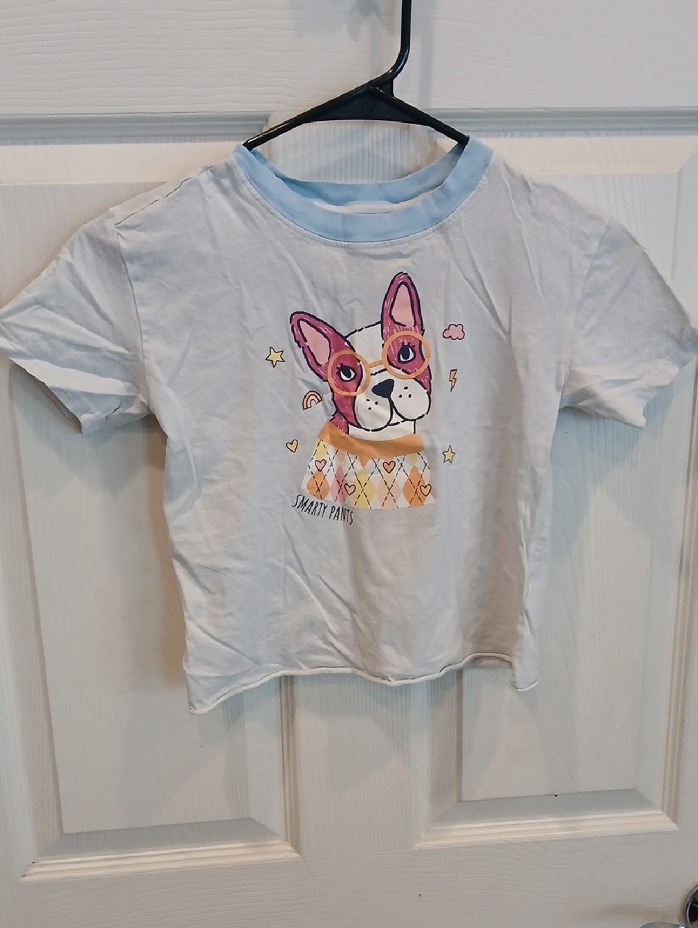 dip Light Blue Kids Tee with Colorful Dog Graphic